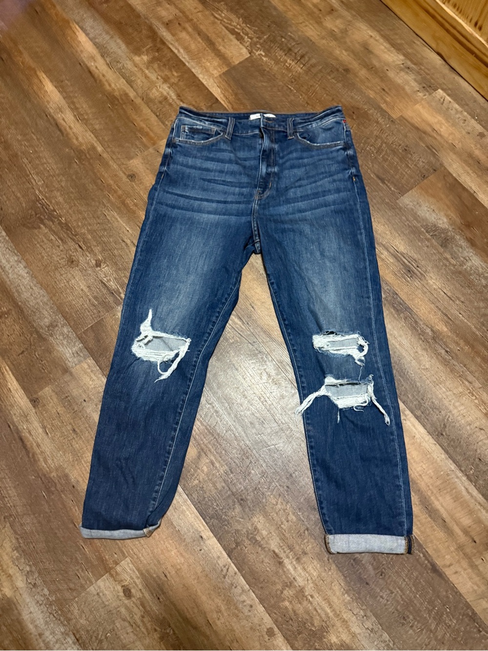 High-Rise Distressed Women's Jeans in Dark Blue